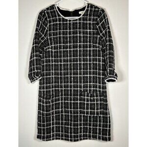 GILLI Plaid Tweed Shift Dress Classic Quiet‎ Luxury Black and White Size Small
